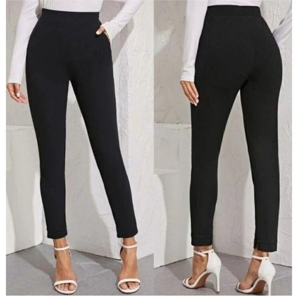 Black Halo High Rise Tailored Cropped Tapered Suit Dress Pants Black Chic Size 4